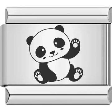 Black and white panda with a cheerful expression and raised paw Italian charm bracelet link