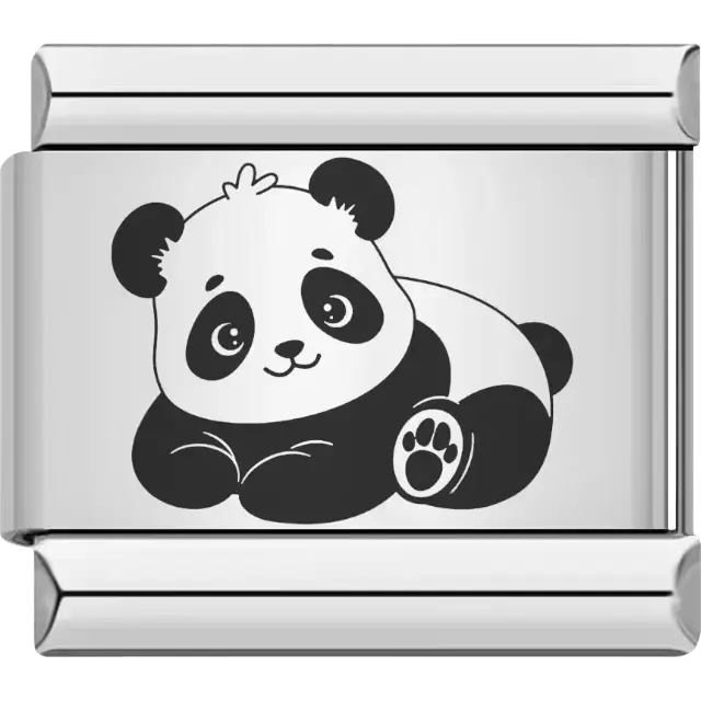 Black and white panda lying on its belly Italian charm bracelet link