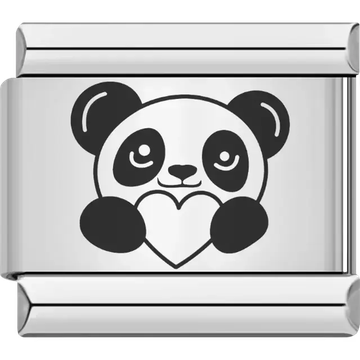 Black and white panda holding a heart Italian charm bracelet link