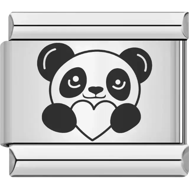 Black and white panda holding a heart Italian charm bracelet link