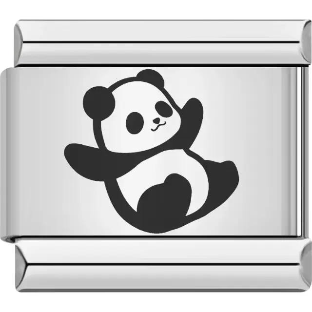Black and white panda in a playful pose with arms raised Italian charm bracelet link