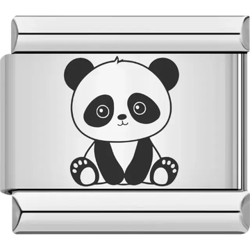 Black and white panda sitting with small paws and a sweet expression Italian charm bracelet link