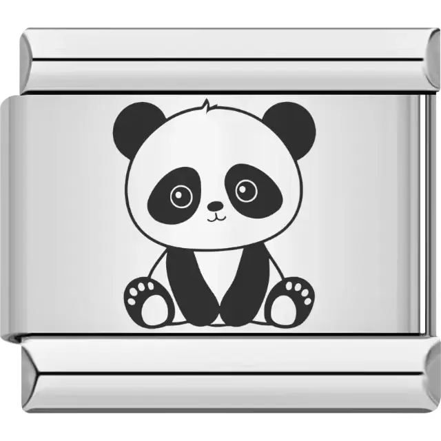 Black and white panda sitting with small paws and a sweet expression Italian charm bracelet link