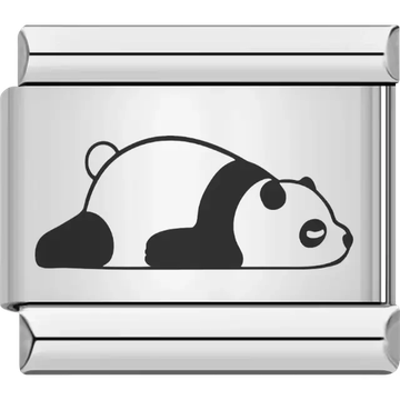 Black and white panda lying on its belly with eyes closed Italian charm bracelet link