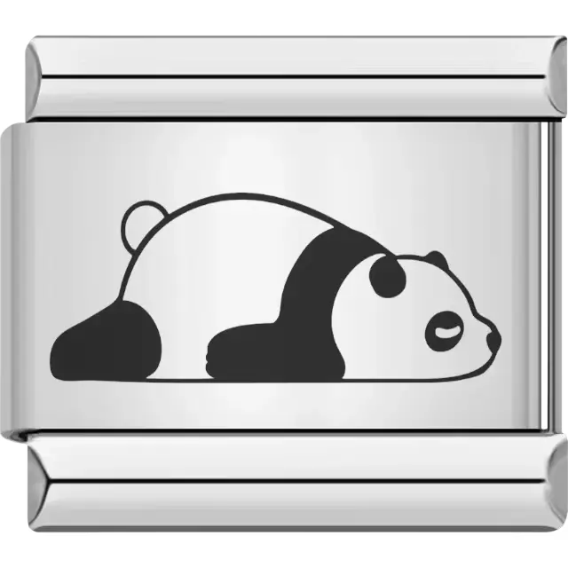 Black and white panda lying on its belly with eyes closed Italian charm bracelet link