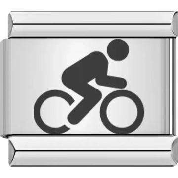 Black silhouette of a cyclist riding a bike Italian charm bracelet link