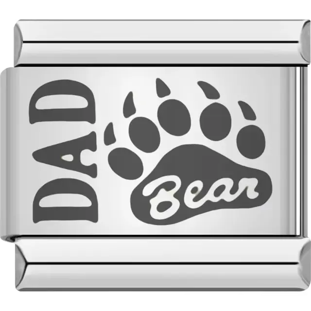 "Bear" text inside a paw print with bold "Dad" text Italian charm bracelet link