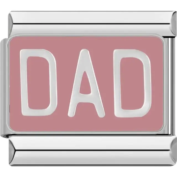 Pink background with bold white DAD text Italian charm bracelet link