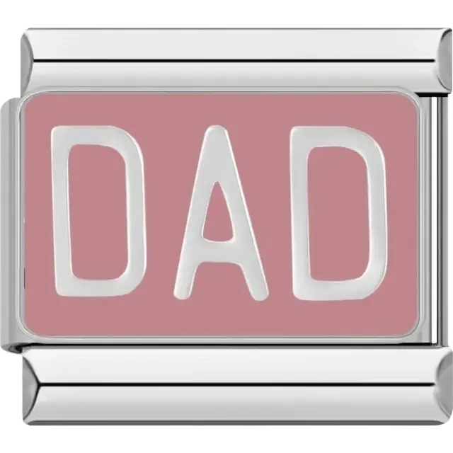 Pink background with bold white DAD text Italian charm bracelet link