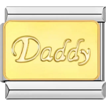 Gold "Daddy" text on a gold background Italian charm bracelet link