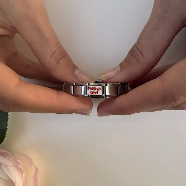 White background with red “Daddy’s Girl” text Italian charm bracelet link