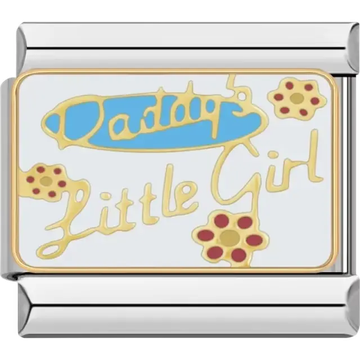 Daddy’s Little Girl text with flower details on light blue background Italian charm bracelet link