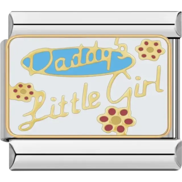 Daddy’s Little Girl text with flower details on light blue background Italian charm bracelet link