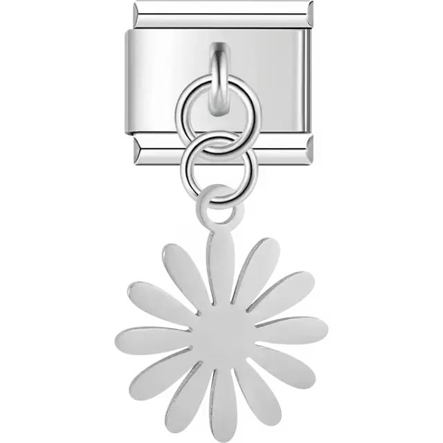 Daisy flower petals cutout dangle Italian charm bracelet link