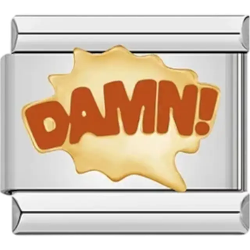 Gold "DAMN!" text with splash design Italian charm bracelet link