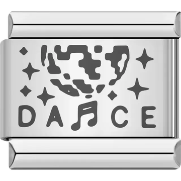 Black "DANCE" text with disco ball and star design Italian charm bracelet link