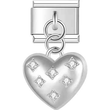 Dangling heart design with embedded diamond-like stones Italian charm bracelet link