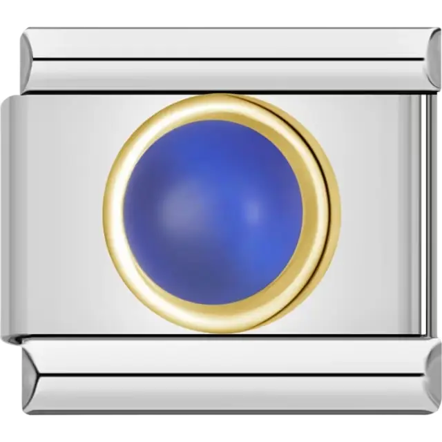 Dark blue cabochon gemstone with gold border Italian charm bracelet link