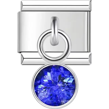Dark blue crystal dangle Italian charm bracelet link