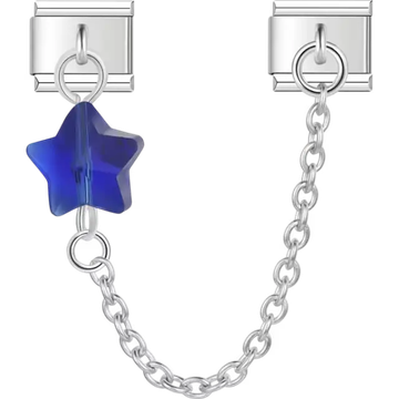 Dark blue star with silver safety chain Italian charm bracelet link