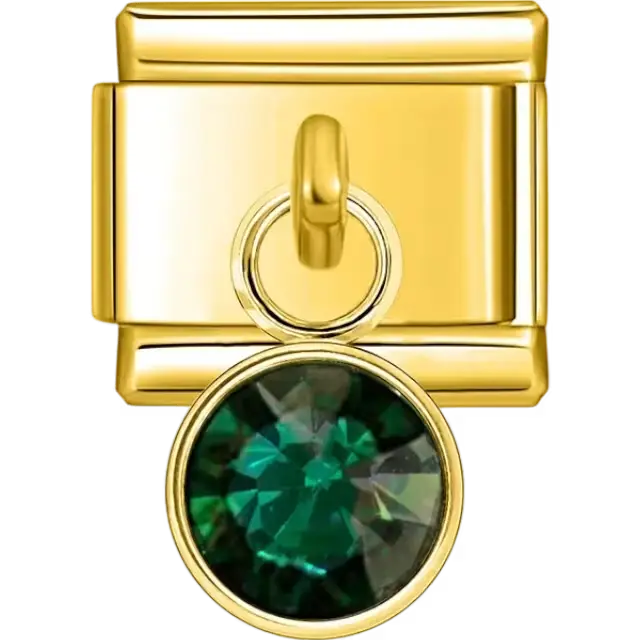 Dark green crystal dangle Italian charm bracelet link