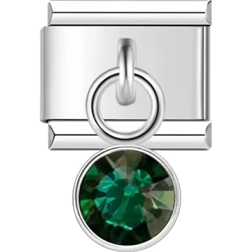 Dark green crystal dangle Italian charm bracelet link
