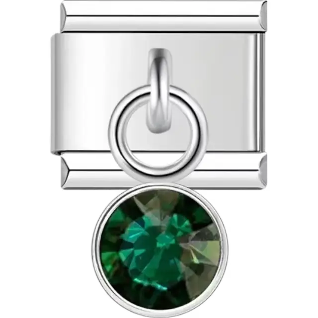 Dark green crystal dangle Italian charm bracelet link