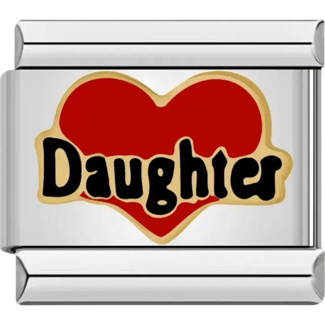 Red heart with "Daughter" text Italian charm bracelet link
