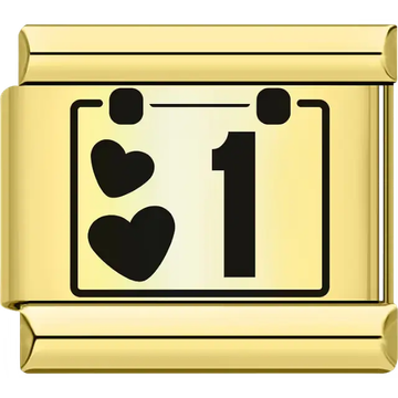 Black hearts with the number "1" calendar design Italian charm bracelet link