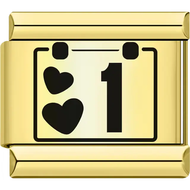 Black hearts with the number "1" calendar design Italian charm bracelet link