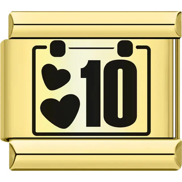 Black hearts with the number "10" calendar design Italian charm bracelet link