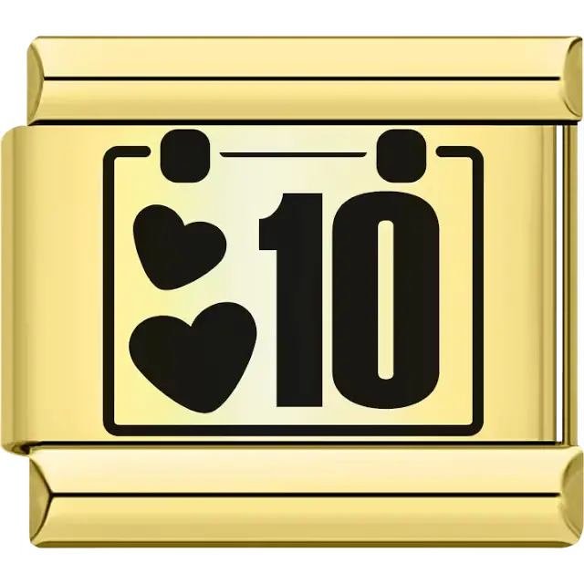 Black hearts with the number "10" calendar design Italian charm bracelet link