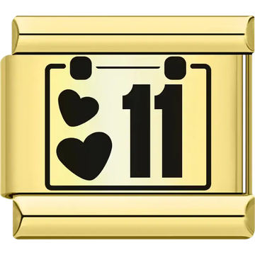 Black hearts with the number "11" calendar design Italian charm bracelet link