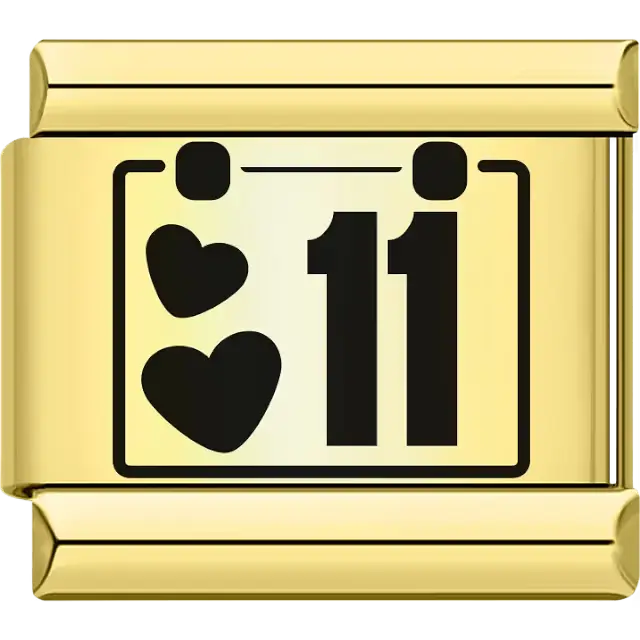 Black hearts with the number "11" calendar design Italian charm bracelet link