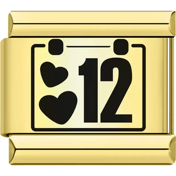 Black hearts with the number "12" calendar design Italian charm bracelet link