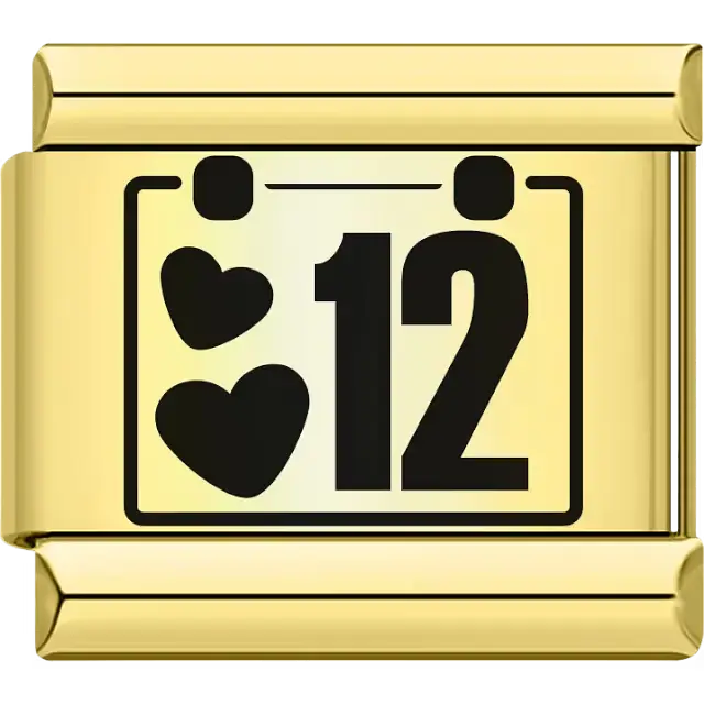Black hearts with the number "12" calendar design Italian charm bracelet link