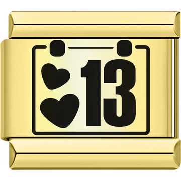 Black hearts with the number "13" calendar design Italian charm bracelet link