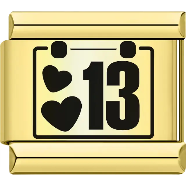 Black hearts with the number "13" calendar design Italian charm bracelet link