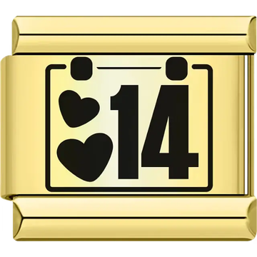 Black hearts with the number "14" calendar design Italian charm bracelet link