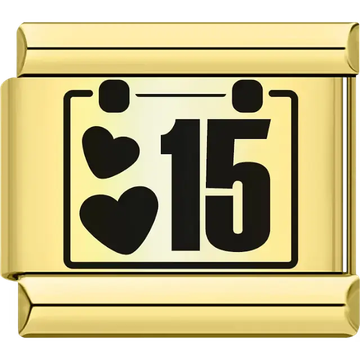 Black hearts with the number "15" calendar design Italian charm bracelet link