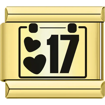Black hearts with the number "17" calendar design Italian charm bracelet link