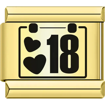 Black hearts with the number "18" calendar design Italian charm bracelet link