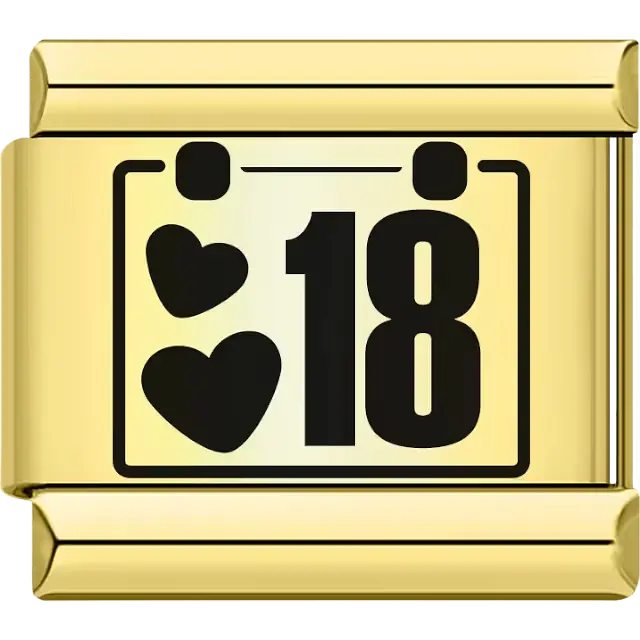 Black hearts with the number "18" calendar design Italian charm bracelet link
