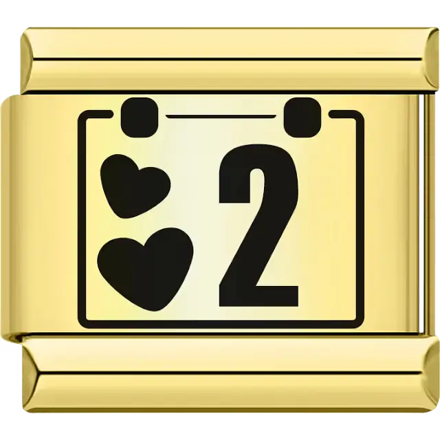 Black hearts with the number "2" calendar design Italian charm bracelet link