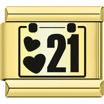 Black hearts with the number "21" calendar design Italian charm bracelet link