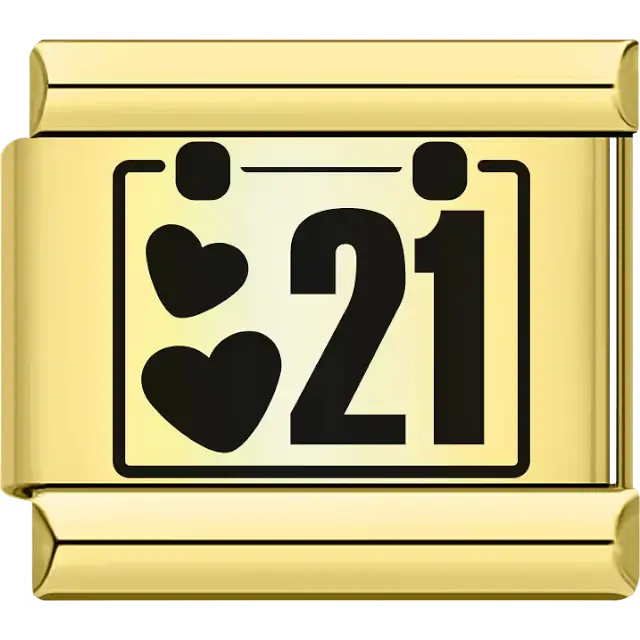 Black hearts with the number "21" calendar design Italian charm bracelet link