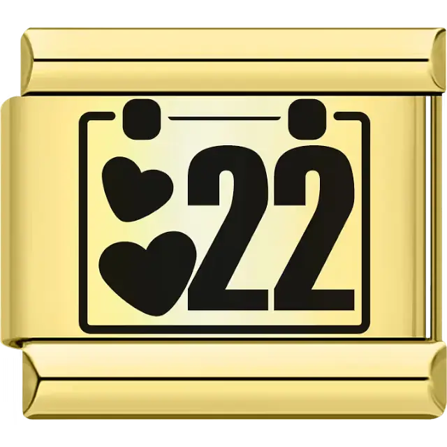 Black hearts with the number "22" calendar design Italian charm bracelet link