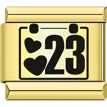 Black hearts with the number "23" calendar design Italian charm bracelet link