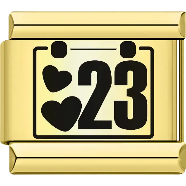 Black hearts with the number "23" calendar design Italian charm bracelet link