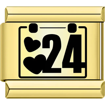 Black hearts with the number "24" calendar design Italian charm bracelet link
